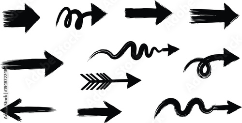 Collection of hand drawn black arrows on white background
