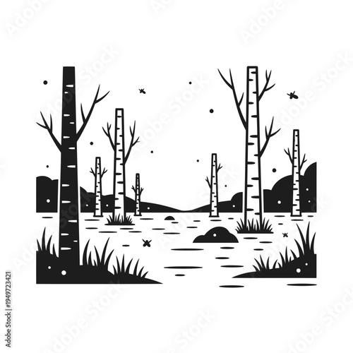 Monochrome Dead Tree Landscape Vector vector illustration
