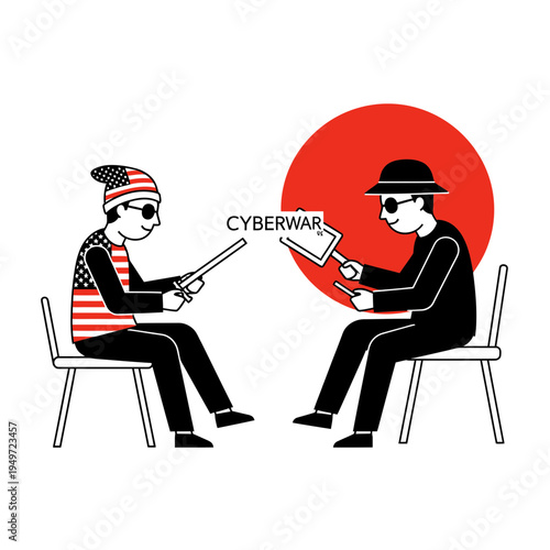 Cyber Warfare Concept With United States and China vector illustration