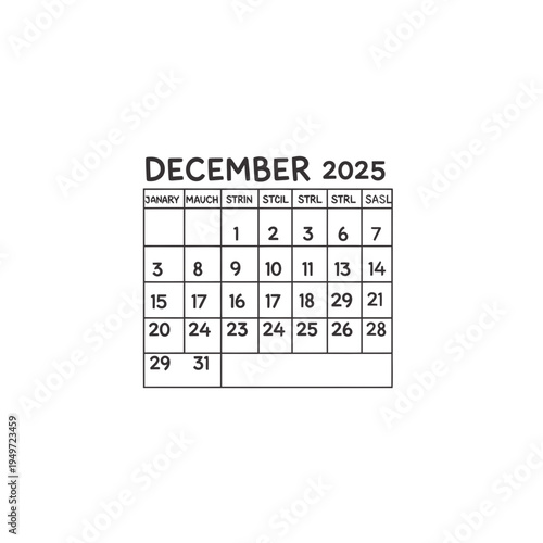 December 2025 Calendar Grid vector illustration