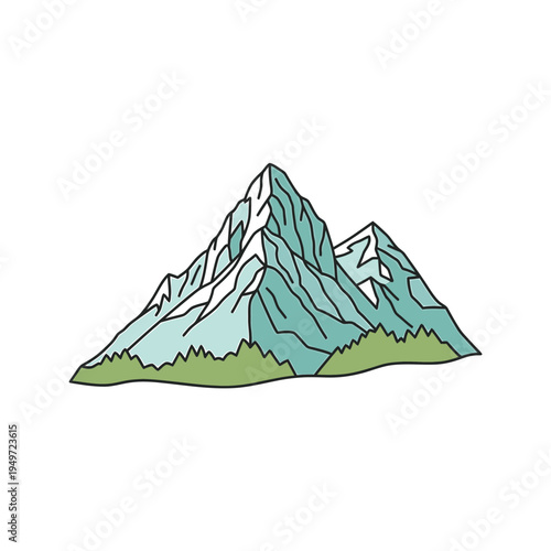 Hand Drawn Mountain Range with Snow Caps vector illustration