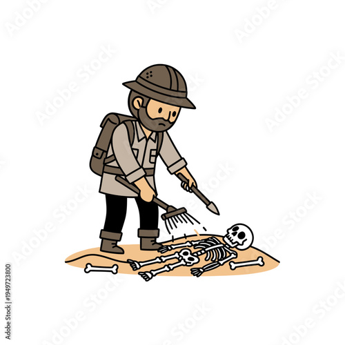 Archeologist Excavating a Skeleton vector illustration