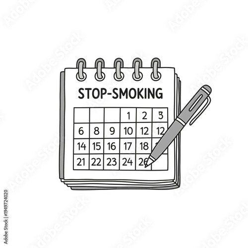 Stop Smoking Calendar Reminder with Pen vector illustration