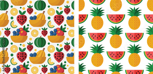 Colorful fruit pattern with watermelon, pineapple, and berries