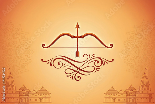 Ram Navami festival background with bow and arrow and temple design