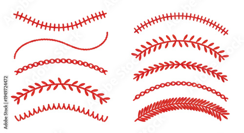 Hand-drawn Red Stitching Borders and Lines Vector Set