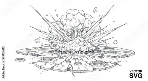 Explosion Blast Wave Impact Line Art Vector
