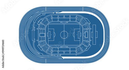 Blueprint of a Soccer Stadium with Running Track - Top View
