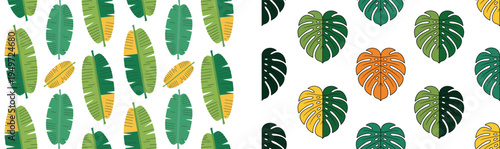Colorful tropical leaves pattern on with green and yellow hues