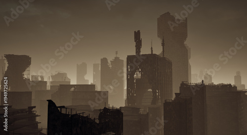 Schilderij op canvas 無人都市_破壊された文明の残骸