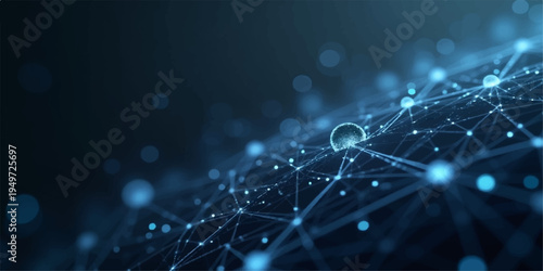 A futuristic digital illustration of an abstract blue backdrop featuring glowing water drops on glass with bright motion waves and energy light for a science technology design