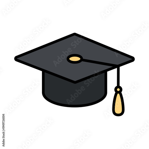 Graduation cap illustration. University, college graduation black cap icon. Element for degree ceremony, educational programs design. Vector