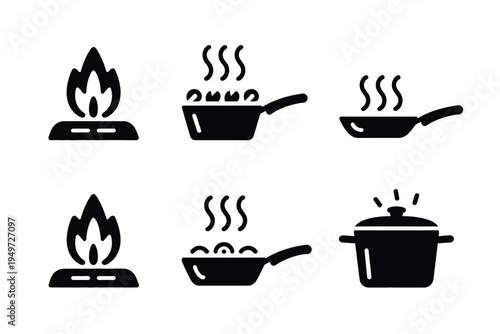 Cooking Kitchenware Icons Featuring Pot Pan Frying Pan and Saucepan