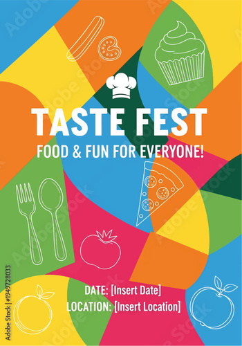 TASTE FEST Food and Fun for Everyone Poster with Colorful Geometric Shapes