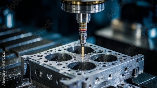 Cnc milling machine performing precision metal machining in factory