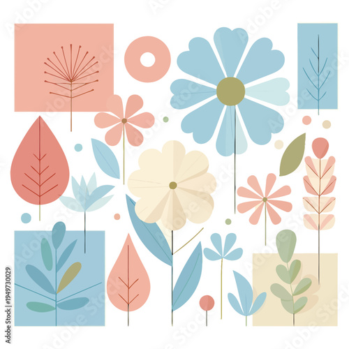flat vector spring floral elements set
