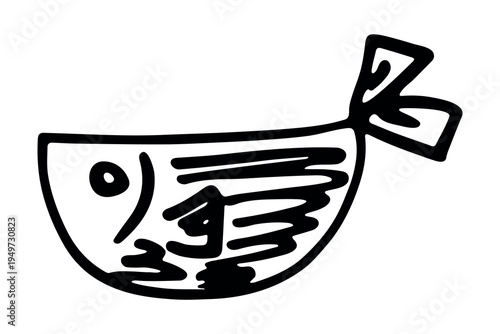 Hand drawn happy funny cute fish Adorable friendly kawaii tropical fish Underwater world sea life ocean Fishing seafood For design, kids print, kids books, nursery decor, coloring pages, logo