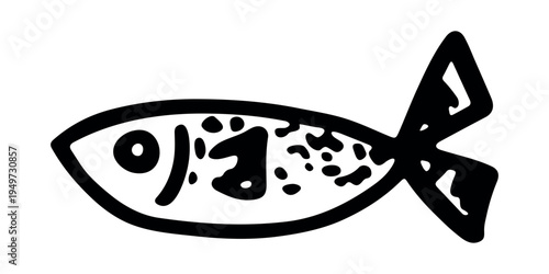 Hand drawn happy funny cute fish Adorable friendly kawaii tropical fish Underwater world sea life ocean Fishing seafood For design, kids print, kids books, nursery decor, coloring pages, logo