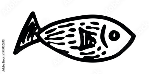 Hand drawn happy funny cute fish Adorable friendly kawaii tropical fish Underwater world sea life ocean Fishing seafood For design, kids print, kids books, nursery decor, coloring pages, logo