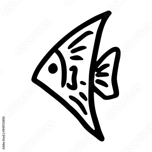 Hand drawn happy funny cute fish Adorable friendly kawaii tropical fish Underwater world sea life ocean Fishing seafood For design, kids print, kids books, nursery decor, coloring pages, logo