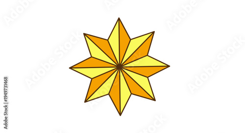 Geometric eight pointed starburst shape with radiating golden yellow and orange segments clean white background