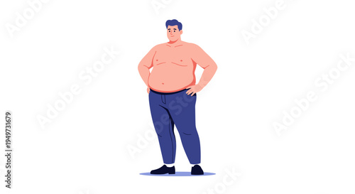 Overweight man with hands on hips confident stance flat design illustration representing body positivity health