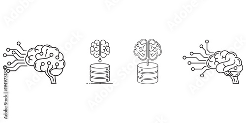 AI and Data Storage Concepts - Brain and Database Illustrations
