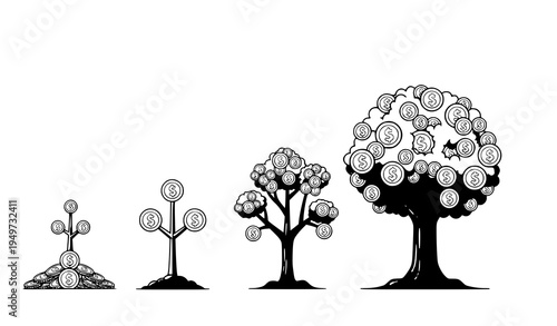 Financial growth coin tree investment concept vector