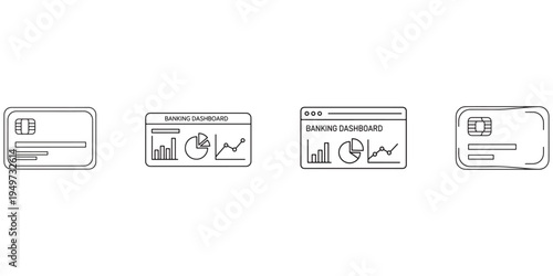 Set of financial dashboard icons representing banking and analytics