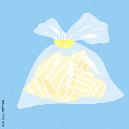 Flat Illustration of Fermented Cassava (Tape Singkong) in a Transparent Plastic Bag
