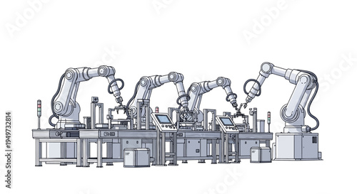 Industrial robotic arms in a factory.