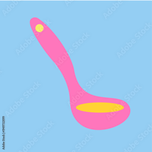 Flat Illustration of a Pink Plastic Soup Ladle or Kitchen Scoop Isolated on White