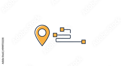 Yellow location pin icon with a winding navigation path and multiple destination points for travel planning and logistics tracking.
