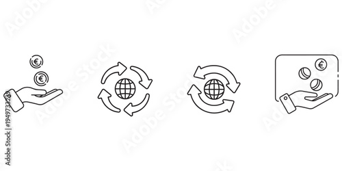 Collection of Icons Depicting Financial Transactions and Global Exchange