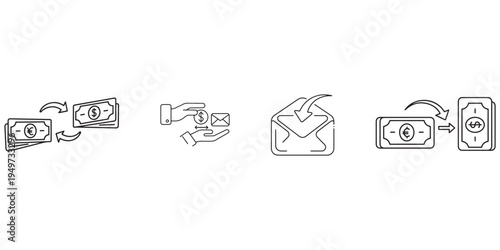 Financial transaction icons showing money exchange and digital payments