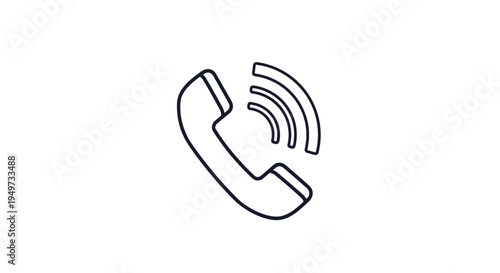 Simple line art icon of a telephone receiver with signal waves representing an incoming call, customer support, or communication services.