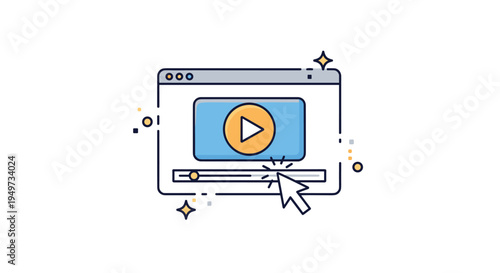 Web browser window featuring a blue video player with a large play button and golden sparkles indicating premium content or media.