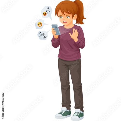 Girl Experiencing Cyberbullying on Phone