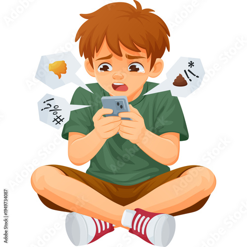 Boy Experiencing Cyberbullying Online