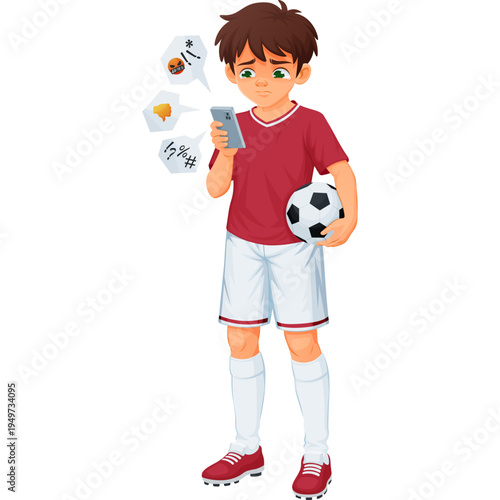 Boy Experiencing Cyberbullying While Holding Soccer Ball