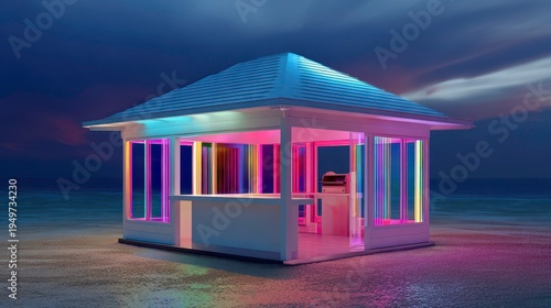 Beach Bar Grill, Neon Lights, Nighttime Relaxation