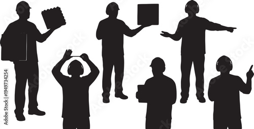 Black Solid Acoustic Engineer Foam Panel Stream Silhouettes Set of Six on White Background