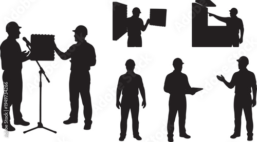 Black Solid Acoustic Engineer Foam Panel Stream Silhouettes Set of Six on White Background