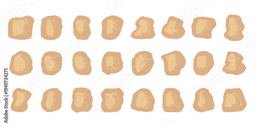 Hand drawn rocks and stones Rock fragments, boulders, building material Coastal pebbles, gravel, minerals, cobblestones, geological formations For game environment, landscape illustration, design