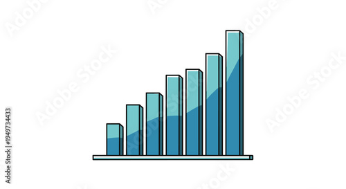 Financial growth bar chart with rising blue columns on a horizontal axis symbolizing success, progress, and statistical improvement.