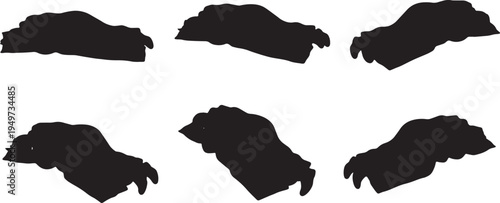 Black Solid Airport Floor Jacket Wrapped Sleeping Silhouettes Set of Six on White Background