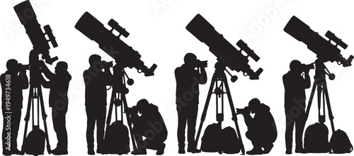 Black Solid Astrophotography Vlogger Telescope DSLR Silhouettes Set of Six on White Background