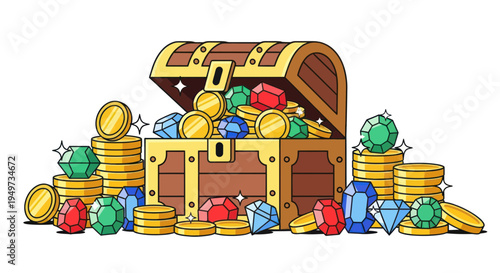 Treasure Chest Overflowing with Gold Coins and Gemstones