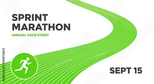 Sprint Marathon Annual Race Event with Runner Icon and Date - Green Track