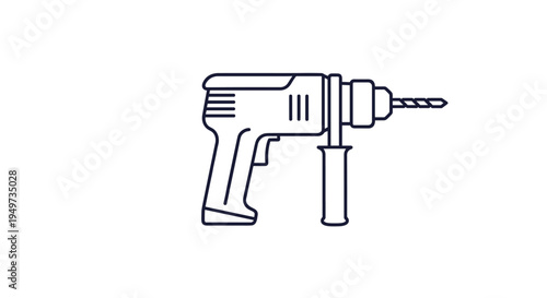 Electric power drill machine outline illustration used for home renovation construction and DIY hardware store themes.